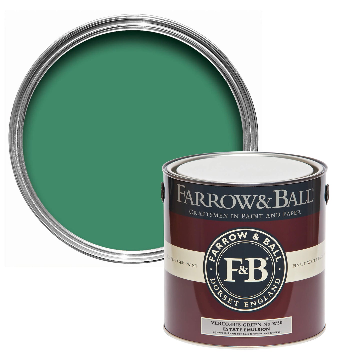 Farrow & Ball Verdigris Green No. W50 - Estate Emulsion 2.5L