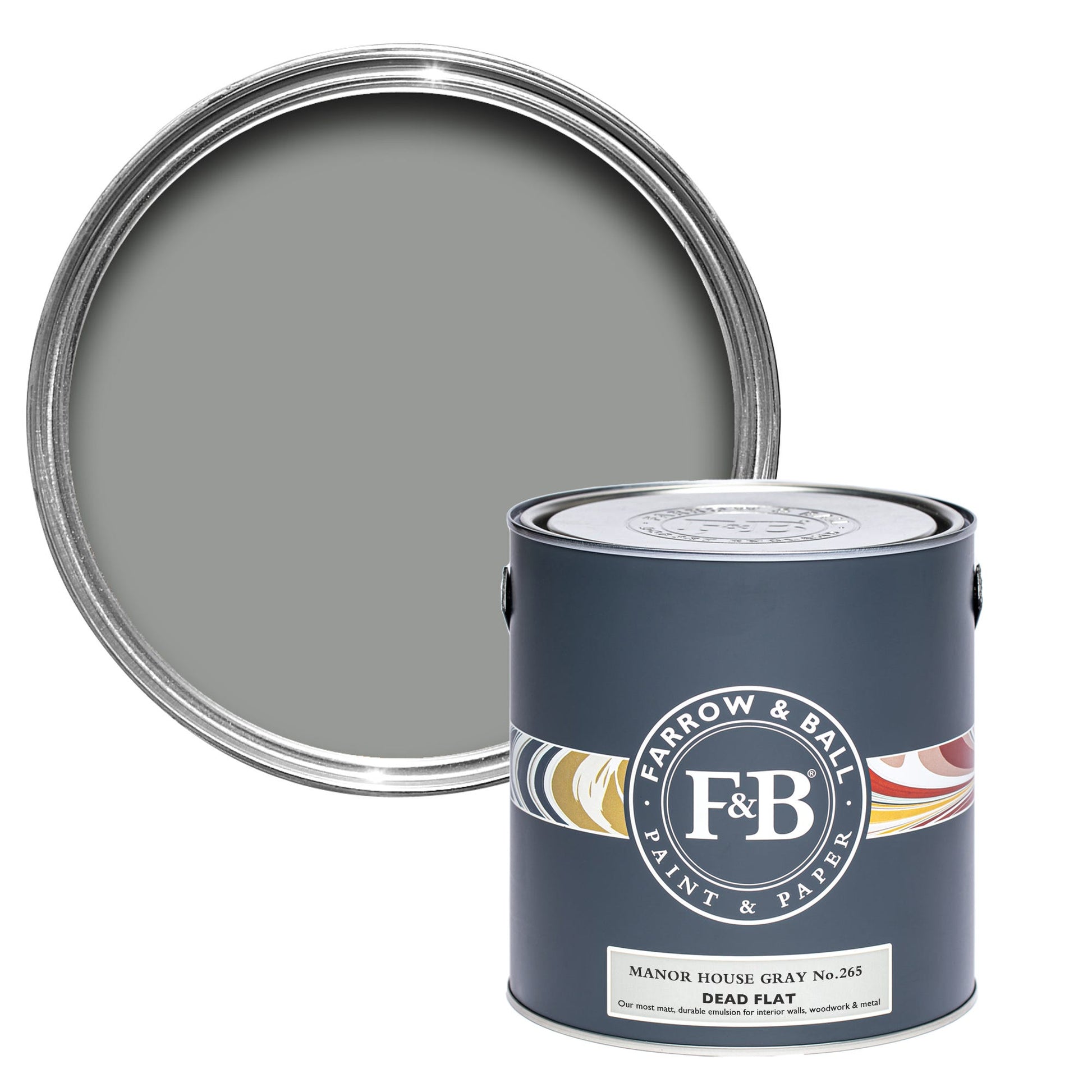 Farrow & Ball Manor House Gray No. 265 - Dead Flat 5L