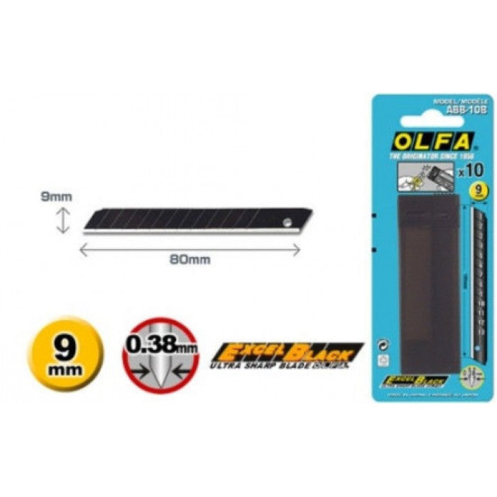 Bespoke Decor Olfa ABB-10B - 9mm Excel Black 10 Spare Blades- Blister Packed paint